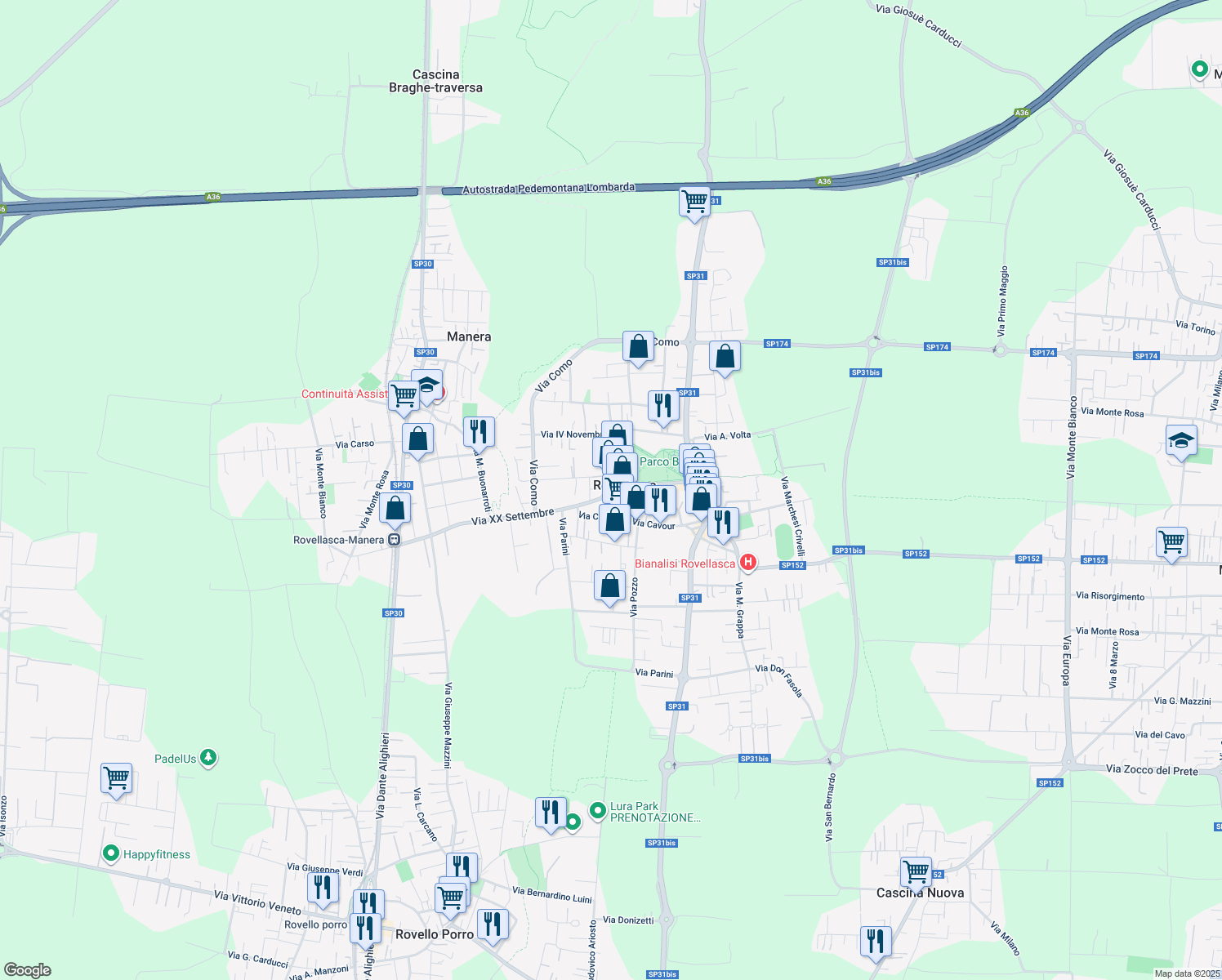 map of restaurants, bars, coffee shops, grocery stores, and more near 9 Via XX Settembre in Rovellasca