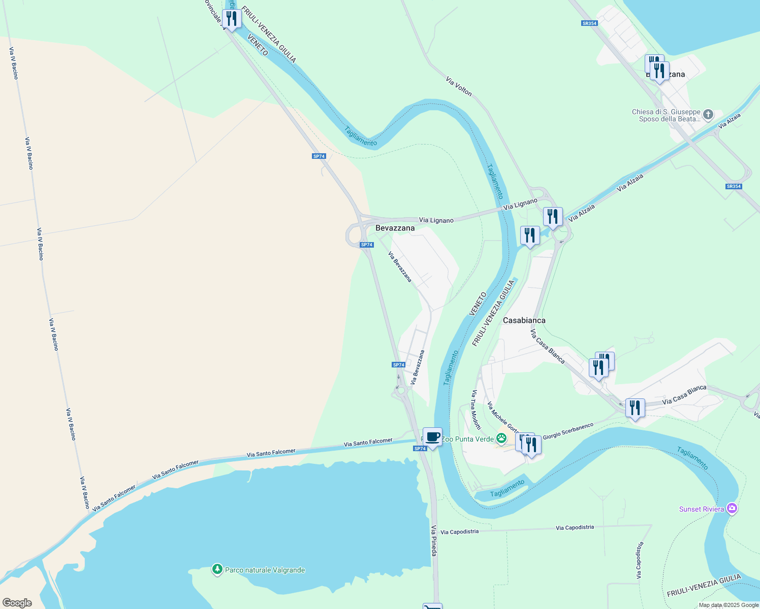 map of restaurants, bars, coffee shops, grocery stores, and more near in Metropolitan City of Venice