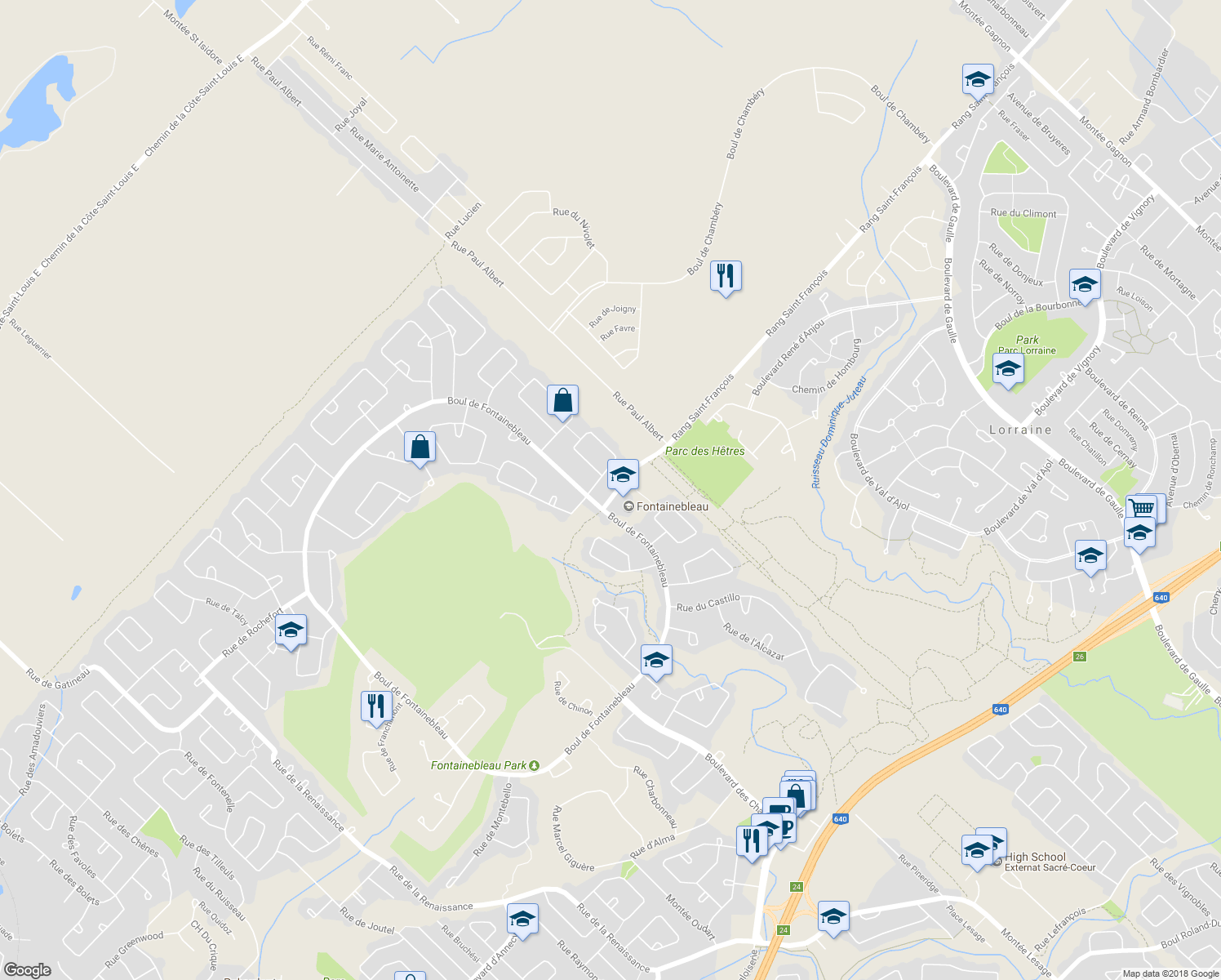 map of restaurants, bars, coffee shops, grocery stores, and more near 3 Rue de Montauban in Blainville