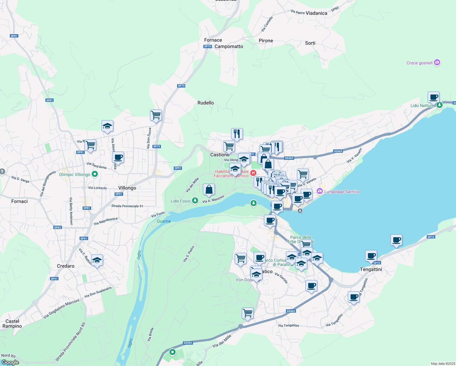 map of restaurants, bars, coffee shops, grocery stores, and more near 31 Via Cortivo in Sarnico