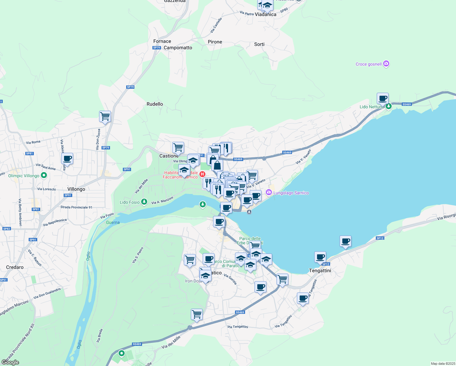 map of restaurants, bars, coffee shops, grocery stores, and more near 19 Via Faccanoni in Sarnico