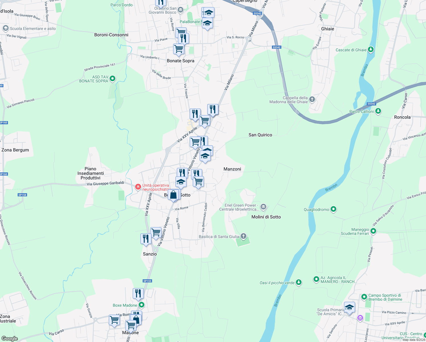 map of restaurants, bars, coffee shops, grocery stores, and more near 1 Via Vincenzo Bellini in Bonate Sotto