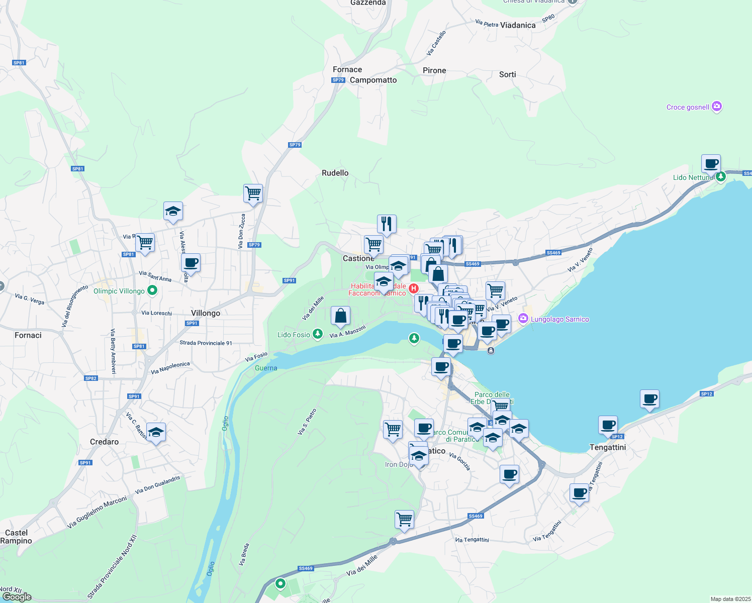map of restaurants, bars, coffee shops, grocery stores, and more near 31 Via Cortivo in Sarnico