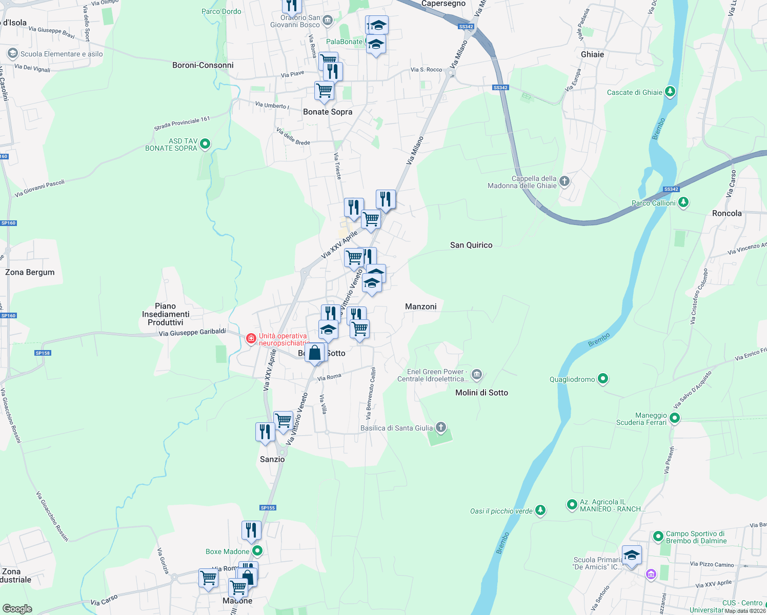 map of restaurants, bars, coffee shops, grocery stores, and more near 1 Via Vincenzo Bellini in Bonate Sotto