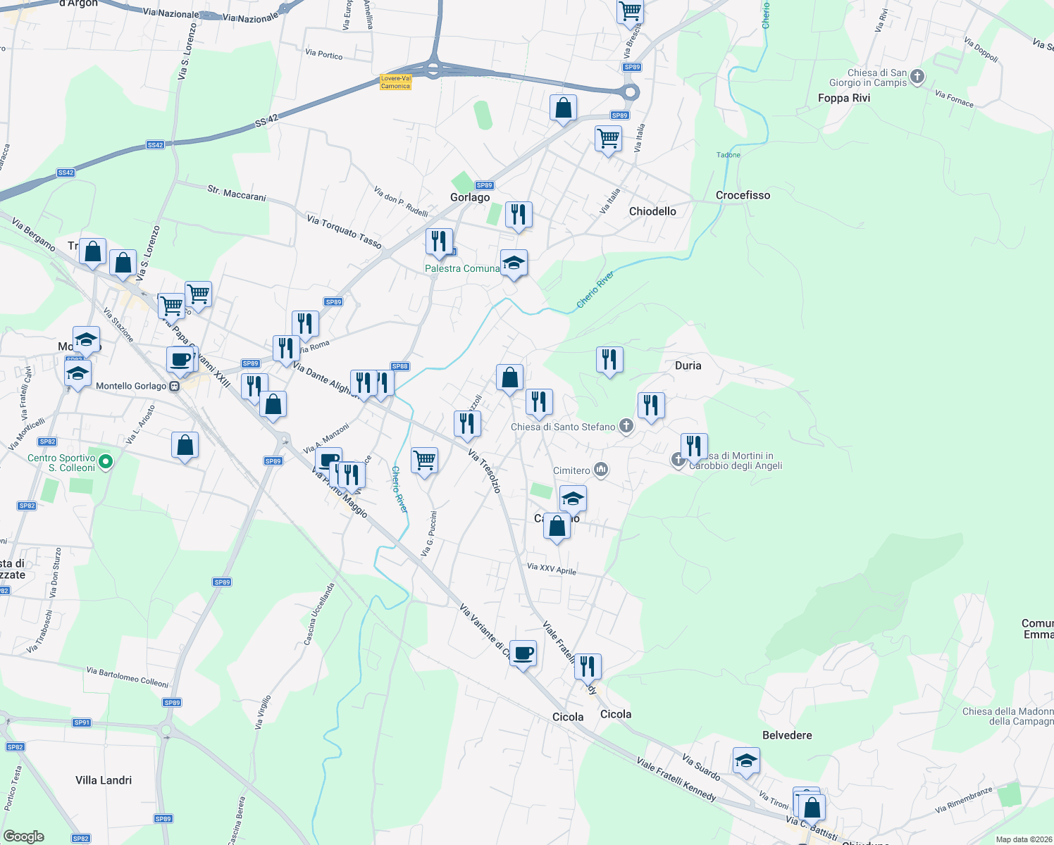 map of restaurants, bars, coffee shops, grocery stores, and more near 3 Via Don Gambirasio in Carobbio