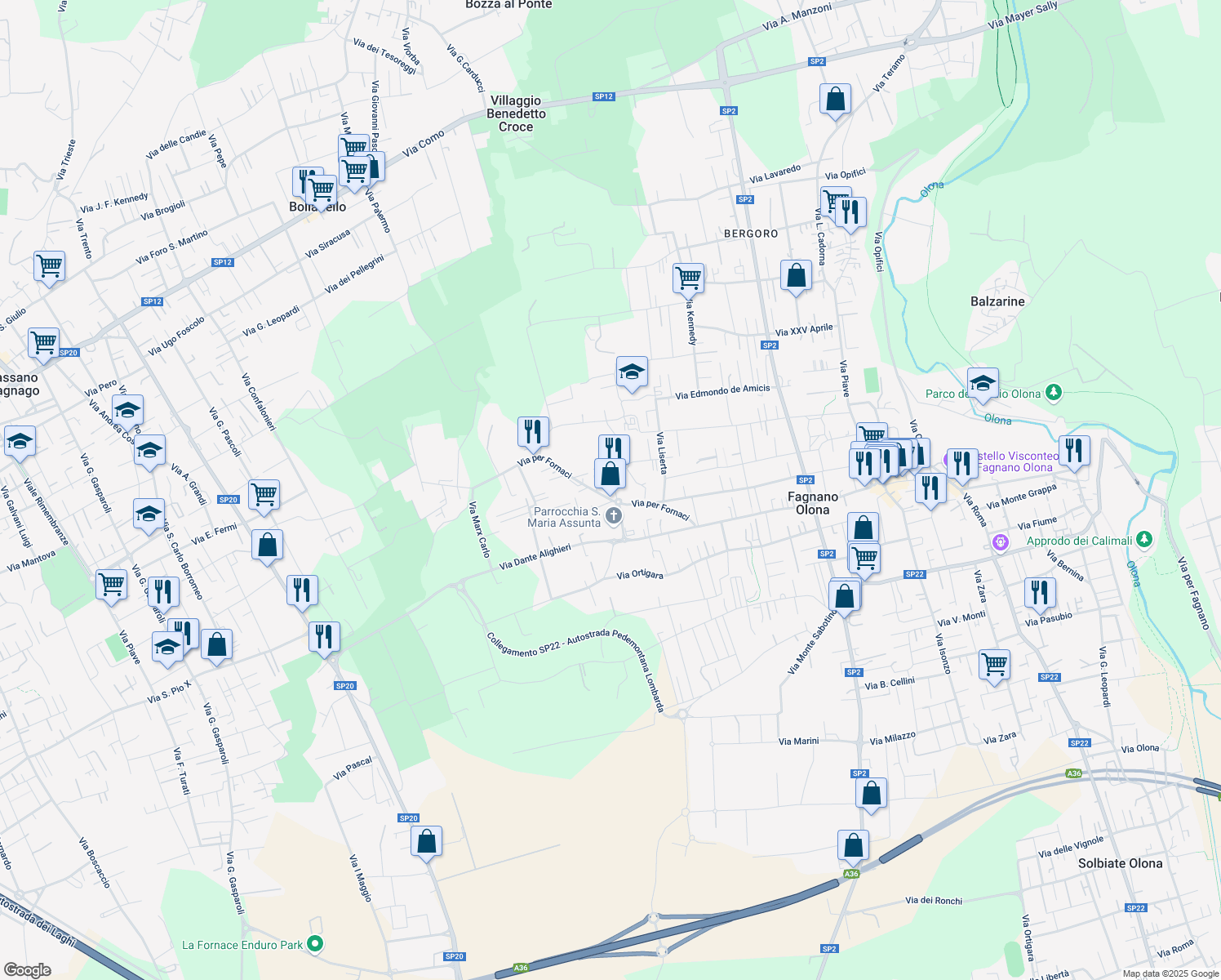 map of restaurants, bars, coffee shops, grocery stores, and more near 11 Via Beato Angelico in Fagnano Olona