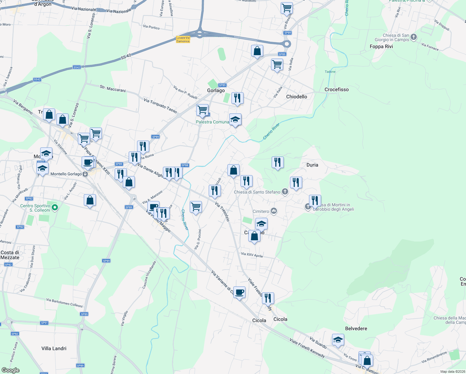 map of restaurants, bars, coffee shops, grocery stores, and more near 3 Via Don Gambirasio in Carobbio