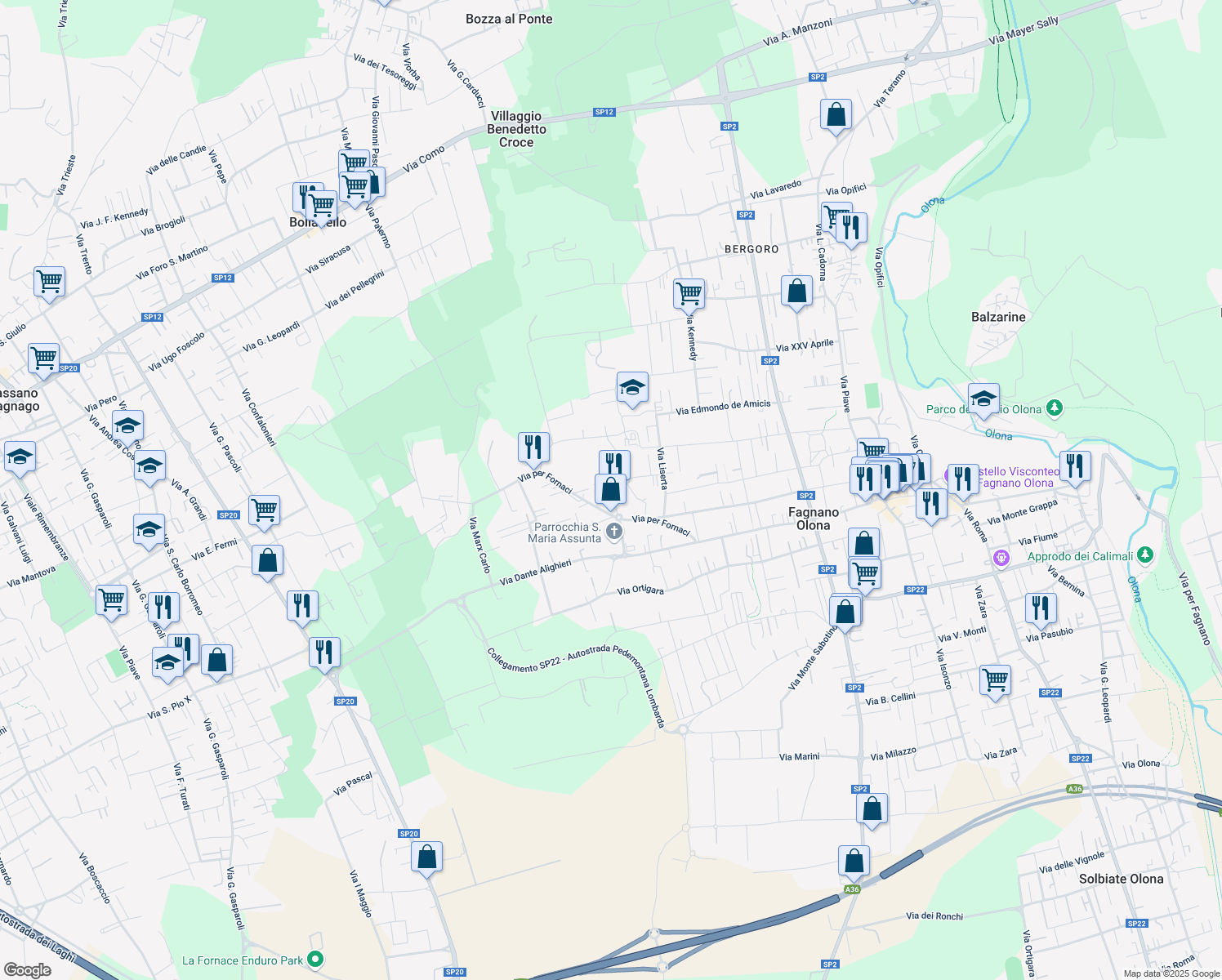 map of restaurants, bars, coffee shops, grocery stores, and more near 11 Via Beato Angelico in Fagnano Olona