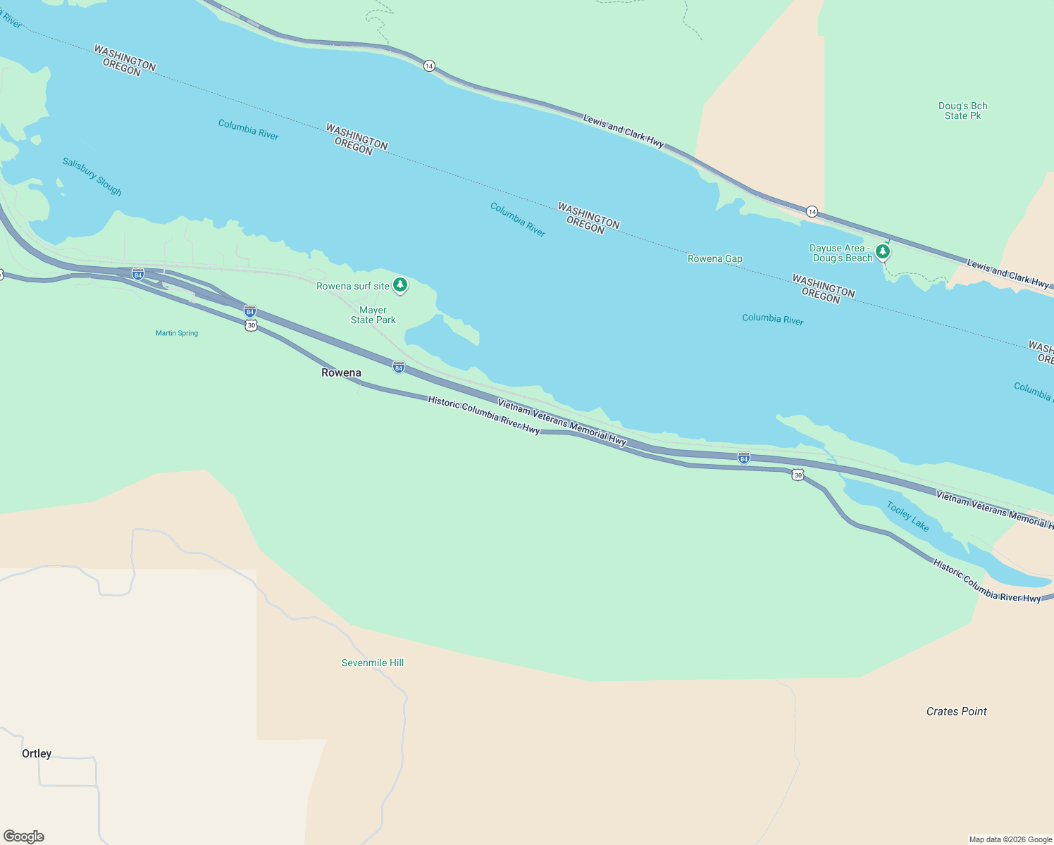 map of restaurants, bars, coffee shops, grocery stores, and more near 5573 U.S. 30 in The Dalles