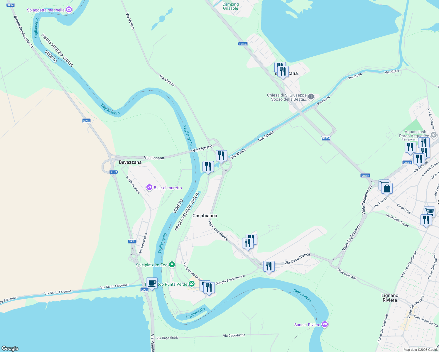 map of restaurants, bars, coffee shops, grocery stores, and more near 105 Via Casa Bianca in Casabianca