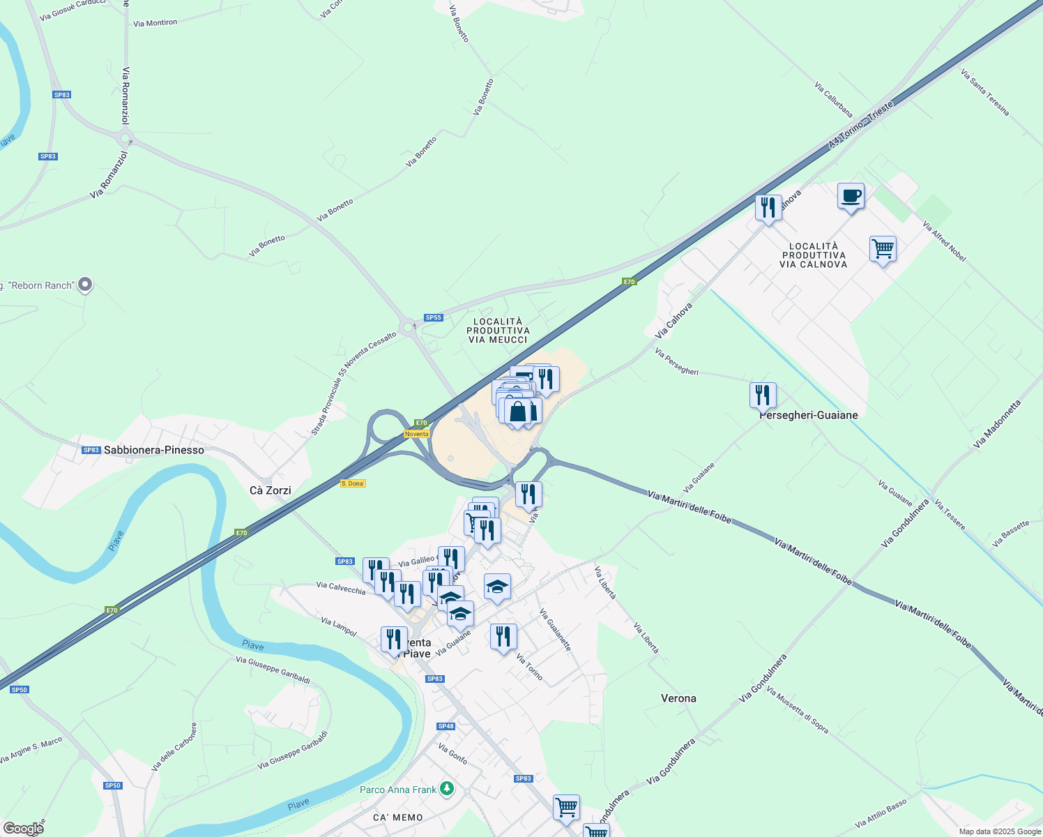 map of restaurants, bars, coffee shops, grocery stores, and more near 1 Via Marco Polo in Noventa di Piave