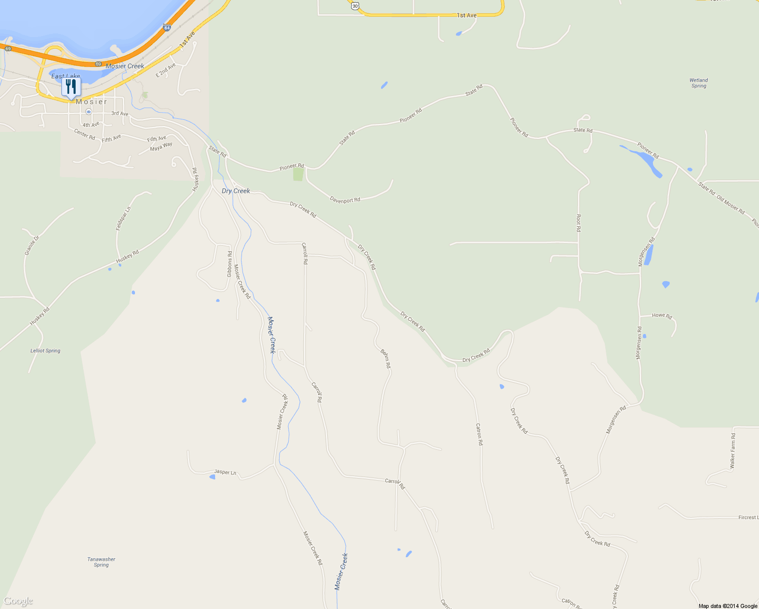 map of restaurants, bars, coffee shops, grocery stores, and more near 1400 Behrn Road in Mosier