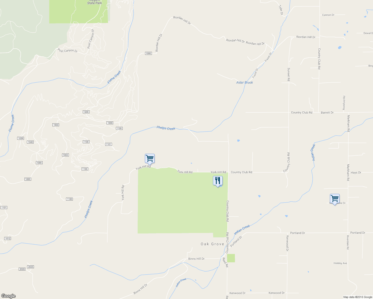 map of restaurants, bars, coffee shops, grocery stores, and more near 4960 York Hill Road in Hood River