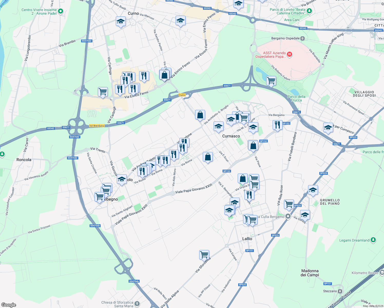 map of restaurants, bars, coffee shops, grocery stores, and more near 2 Vicolo dei Frassini in Curnasco