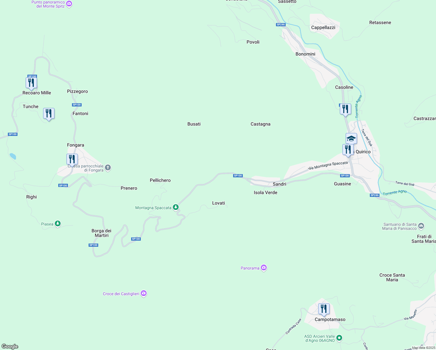 map of restaurants, bars, coffee shops, grocery stores, and more near 5 SP100 in Provincia di Vicenza
