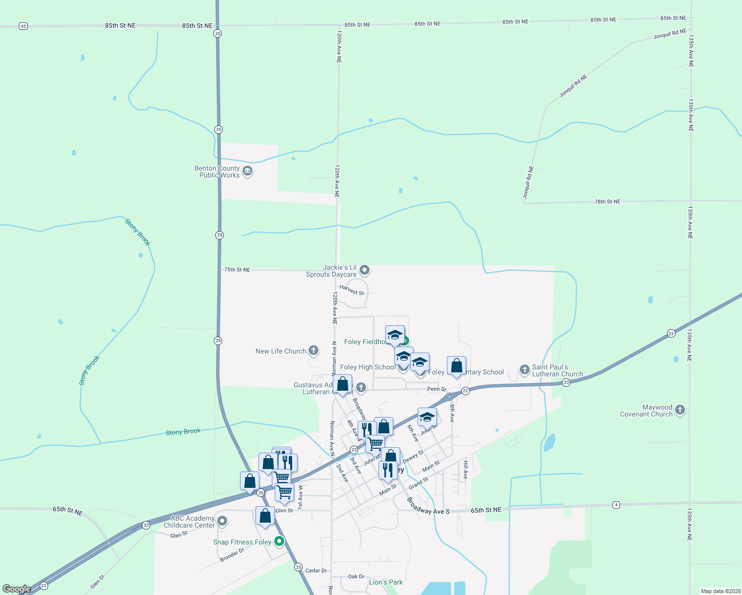 map of restaurants, bars, coffee shops, grocery stores, and more near 172 Lone Ridge Lane in Foley