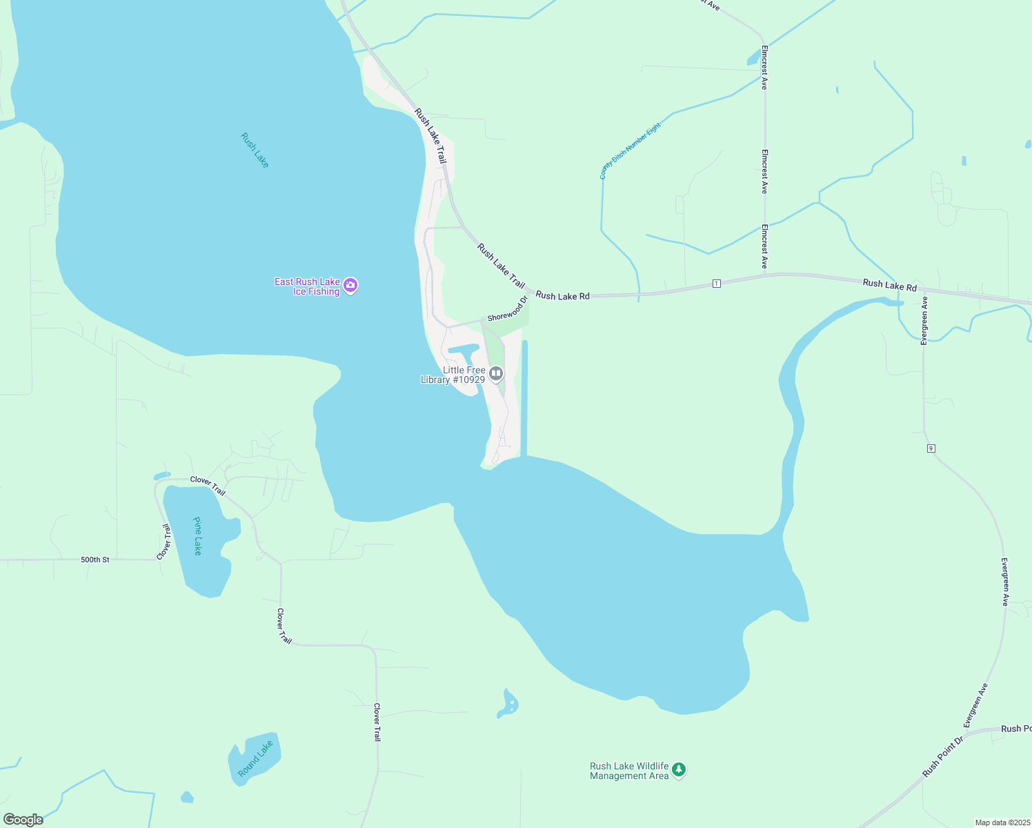 map of restaurants, bars, coffee shops, grocery stores, and more near 50455 Shorewood Circle in Rush City