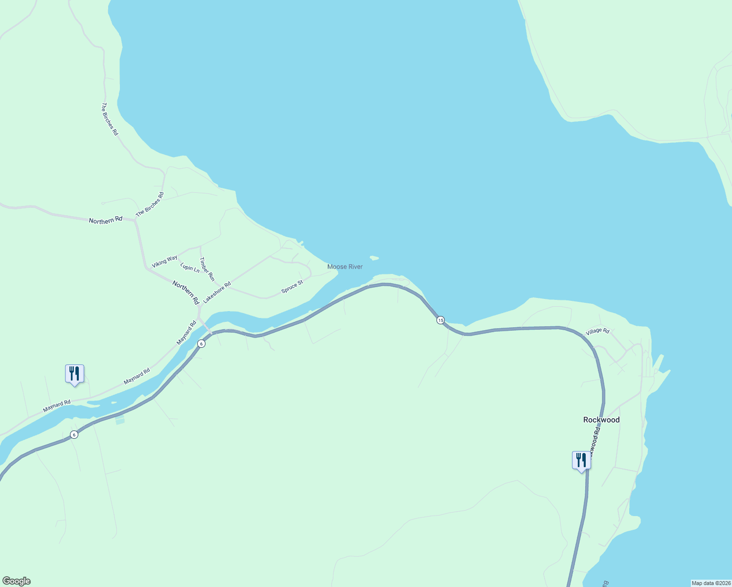 map of restaurants, bars, coffee shops, grocery stores, and more near 3962 Maine 6 in Rockwood