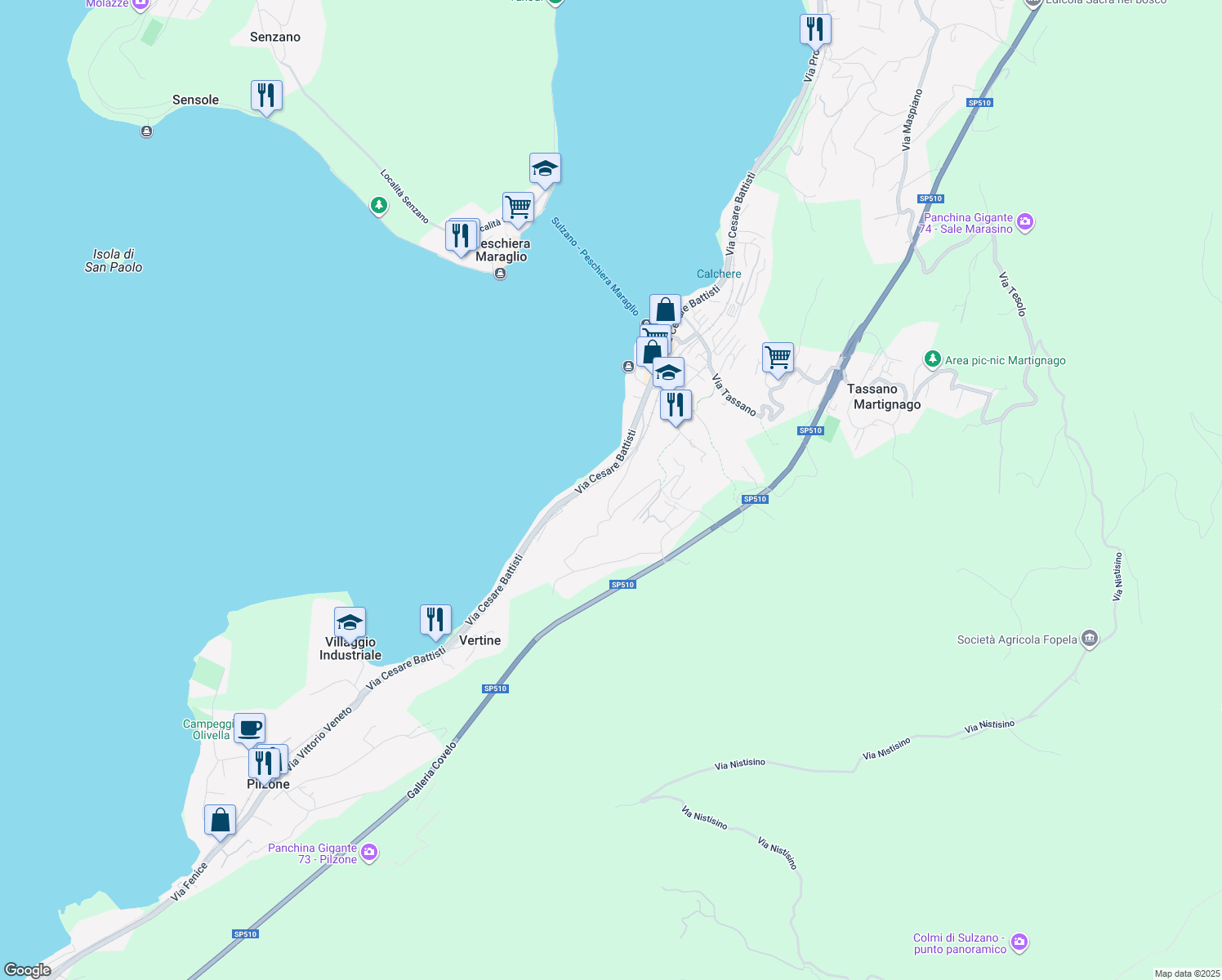 map of restaurants, bars, coffee shops, grocery stores, and more near 4 Via Camontaro in Sulzano
