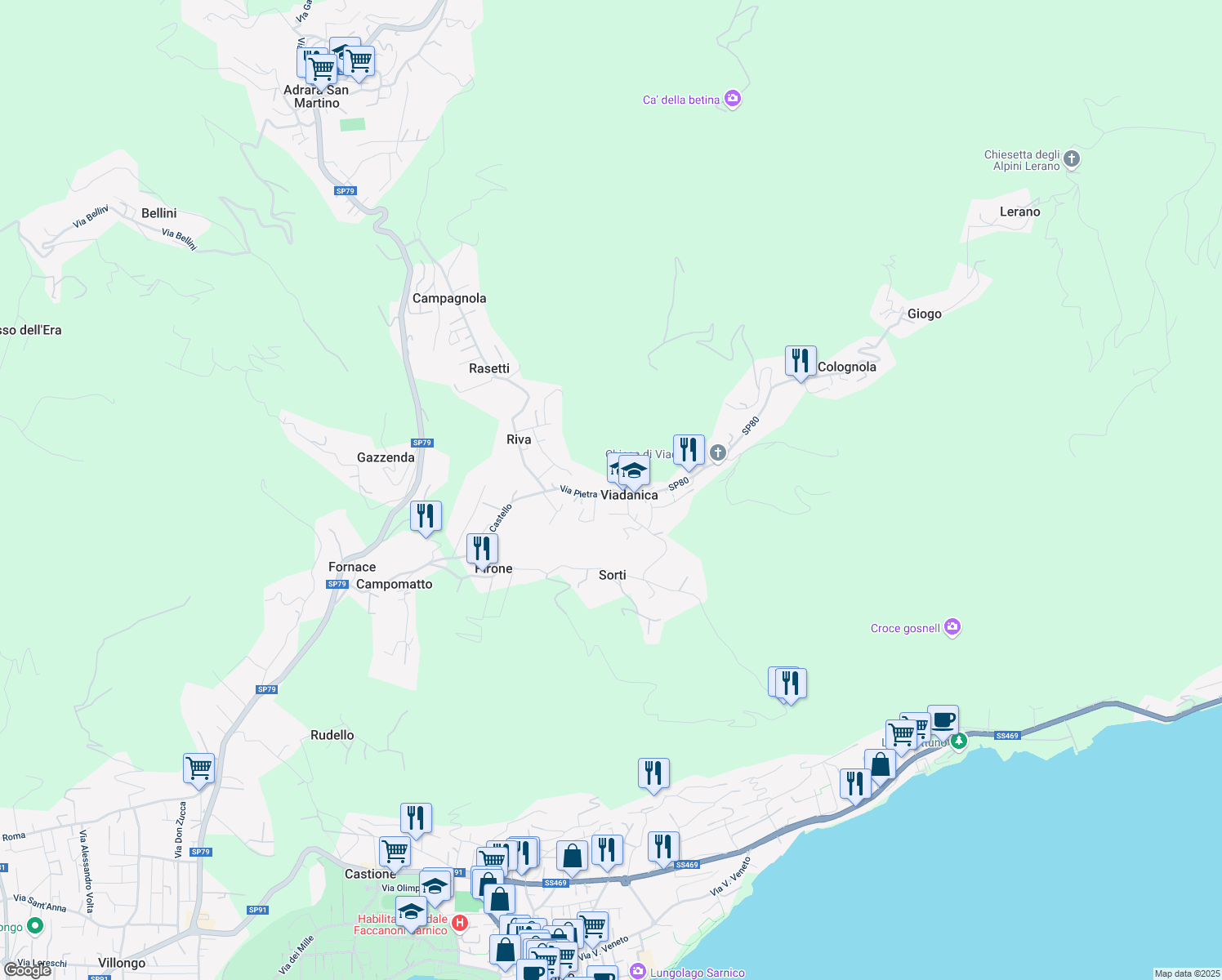 map of restaurants, bars, coffee shops, grocery stores, and more near 6 Via Pietra in Viadanica