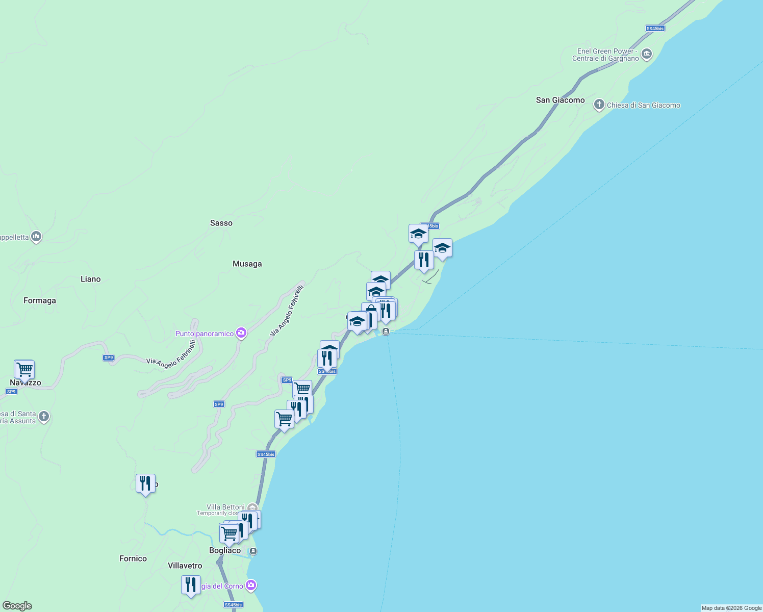 map of restaurants, bars, coffee shops, grocery stores, and more near 19 Via Repubblica in Gargnano