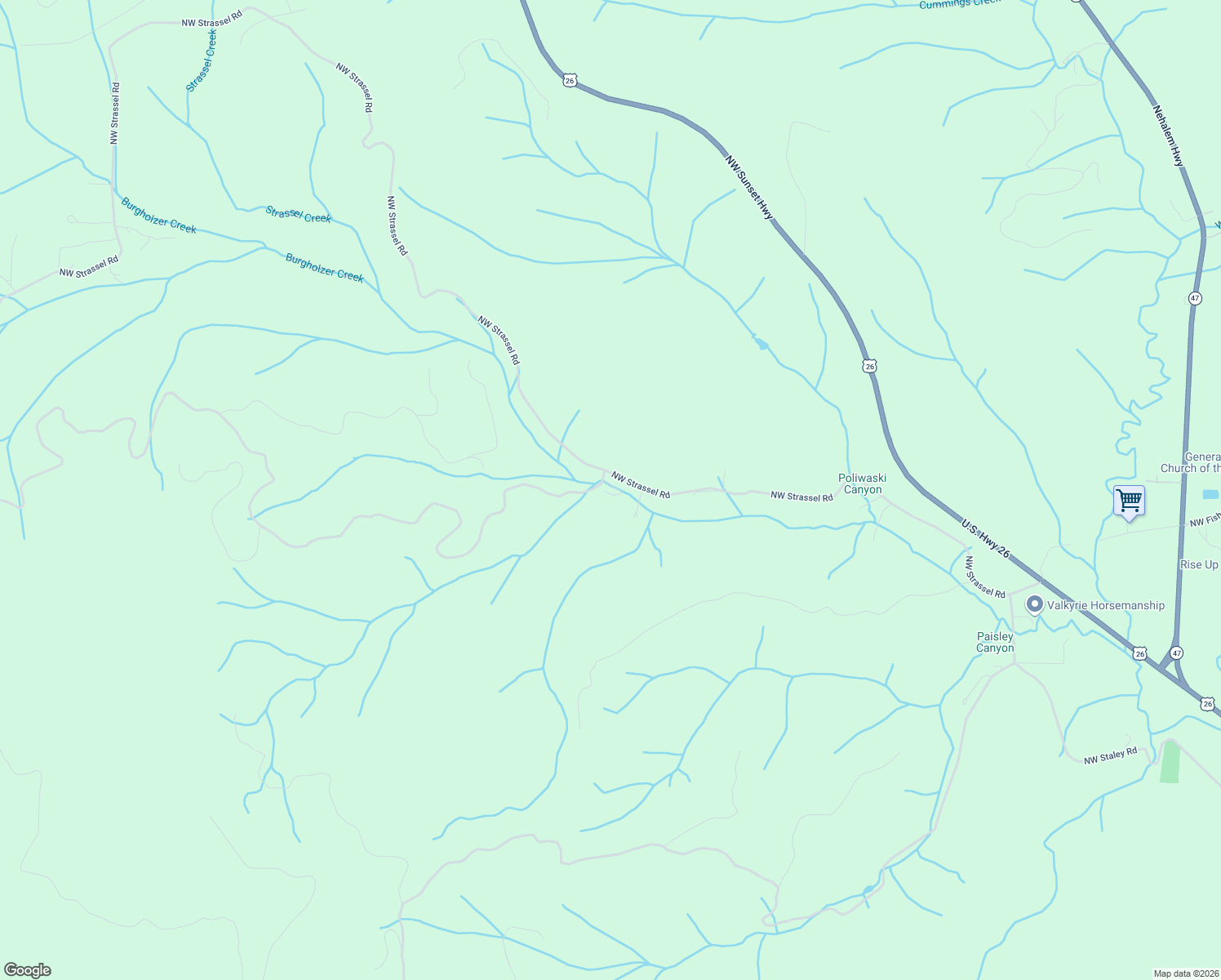 map of restaurants, bars, coffee shops, grocery stores, and more near 53420 Northwest Strassel Road in Banks