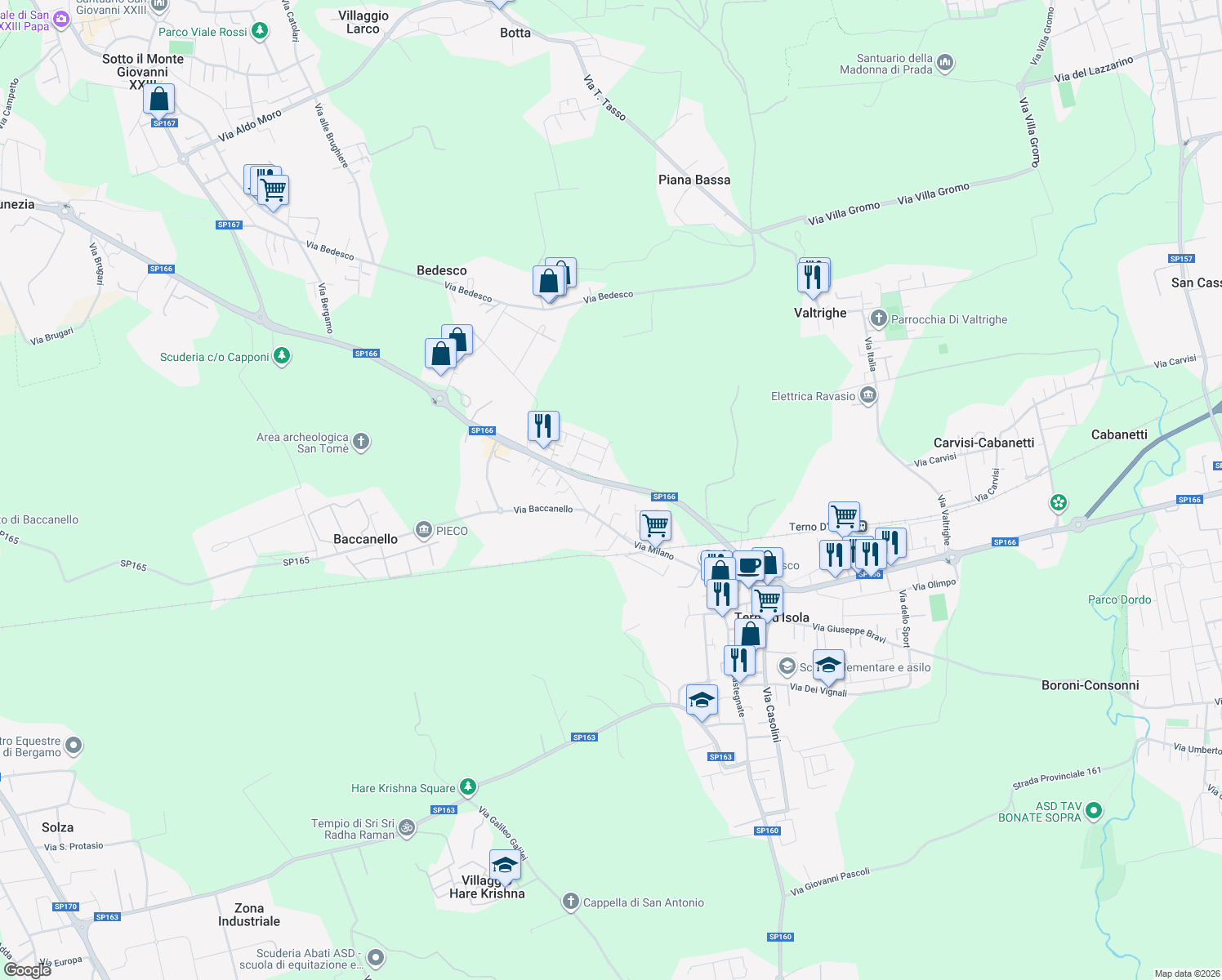 map of restaurants, bars, coffee shops, grocery stores, and more near 3 Via Brughiere in Terno D'isola