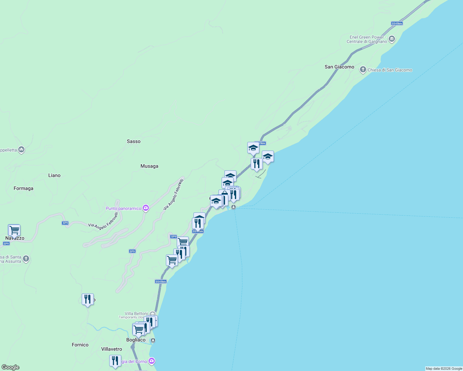 map of restaurants, bars, coffee shops, grocery stores, and more near 19 Via Repubblica in Gargnano