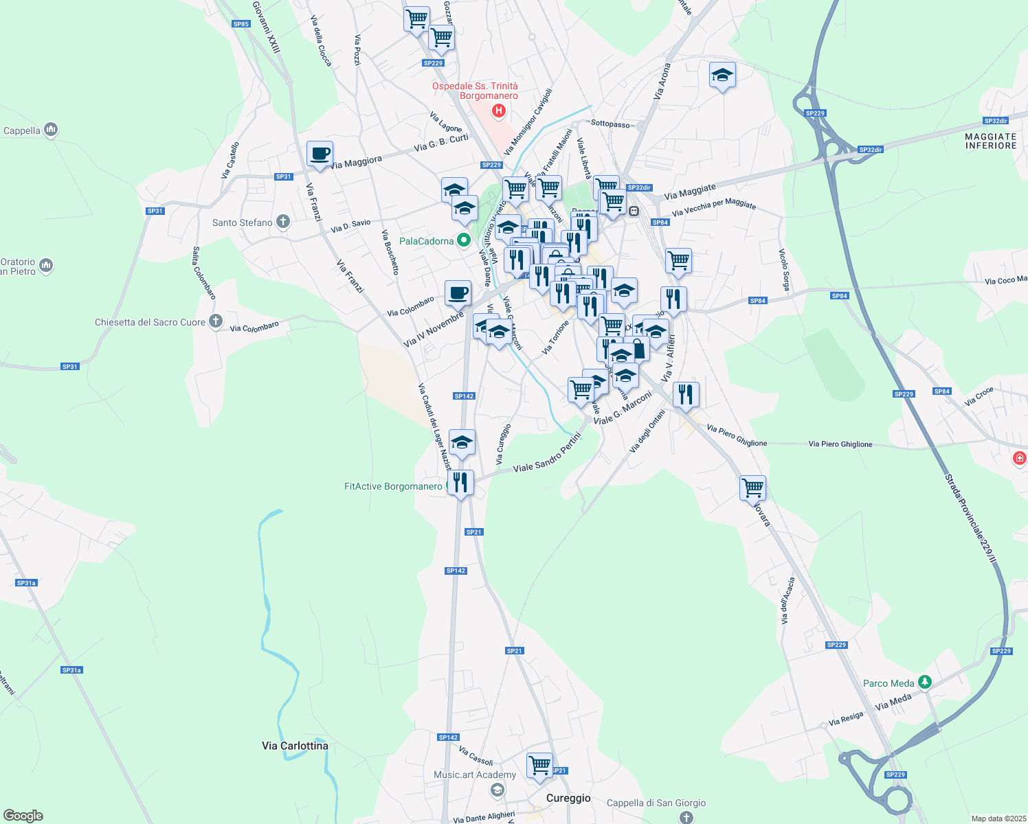 map of restaurants, bars, coffee shops, grocery stores, and more near 10 Via Cureggio in Borgomanero