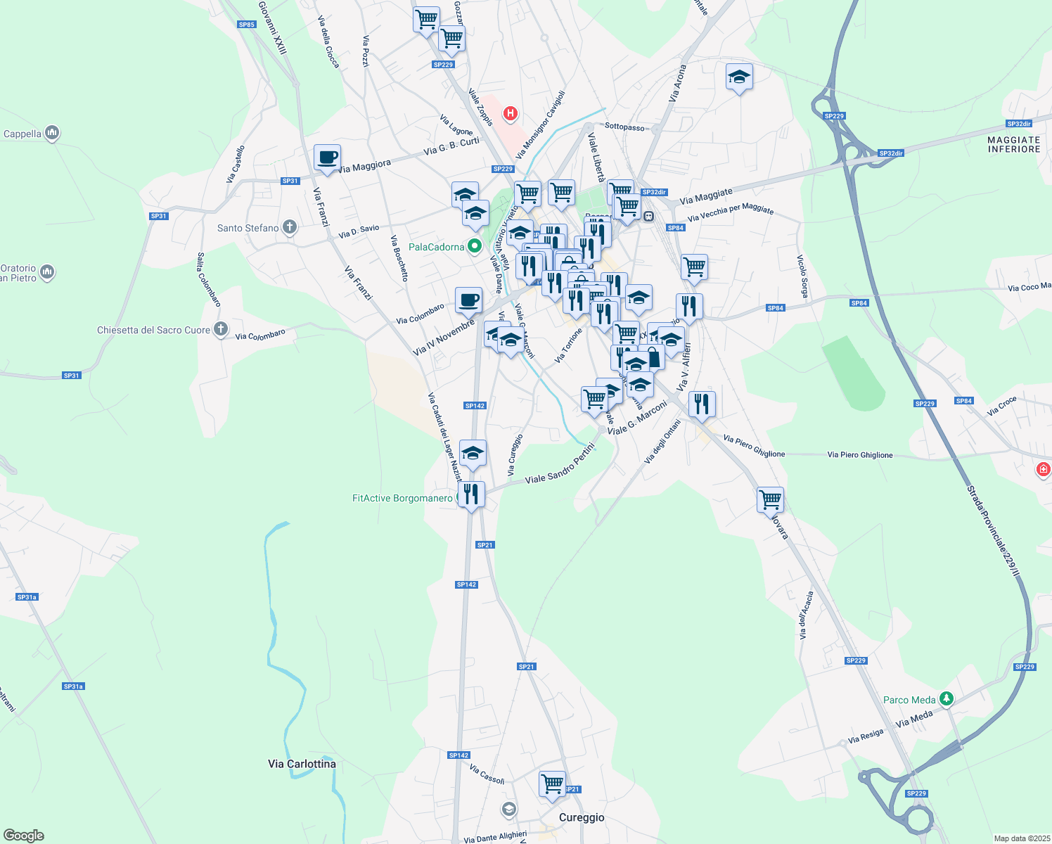 map of restaurants, bars, coffee shops, grocery stores, and more near 10 Via Cureggio in Borgomanero