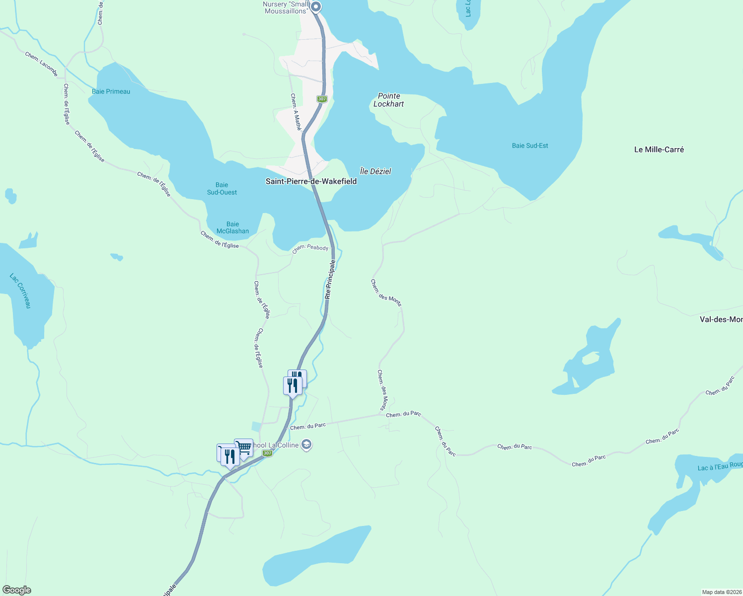 map of restaurants, bars, coffee shops, grocery stores, and more near 81 Chemin des Monts in Outaouais