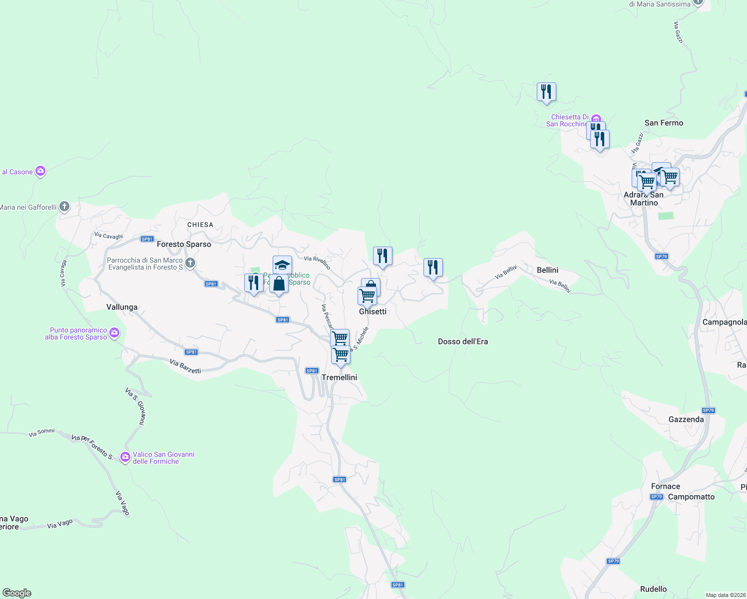 map of restaurants, bars, coffee shops, grocery stores, and more near 40 Via San Michele in Provincia di Bergamo