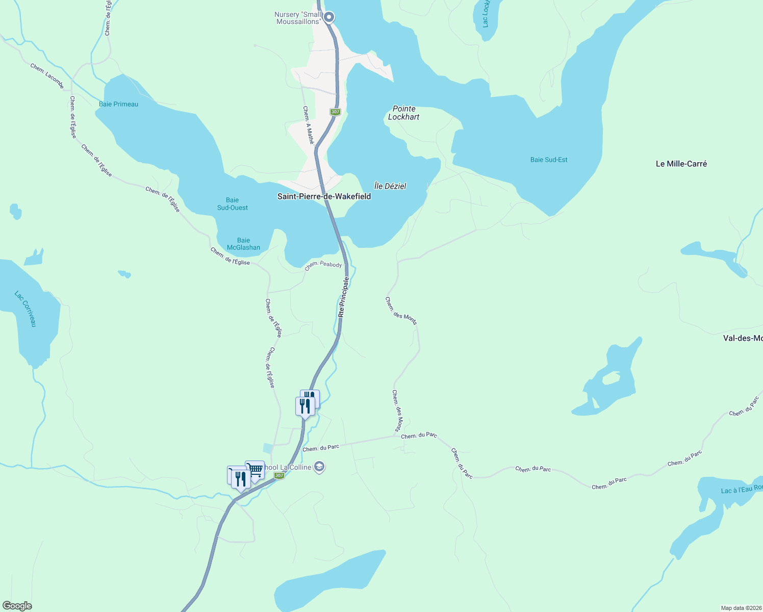 map of restaurants, bars, coffee shops, grocery stores, and more near 89 Chemin des Monts in Val-des-Monts