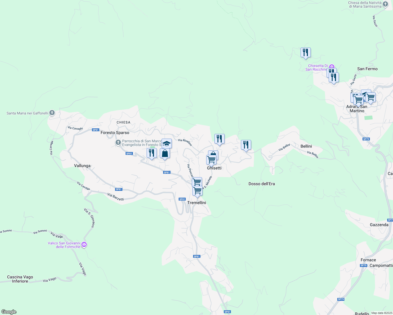 map of restaurants, bars, coffee shops, grocery stores, and more near 4 Via Pescarie in Foresto Sparso