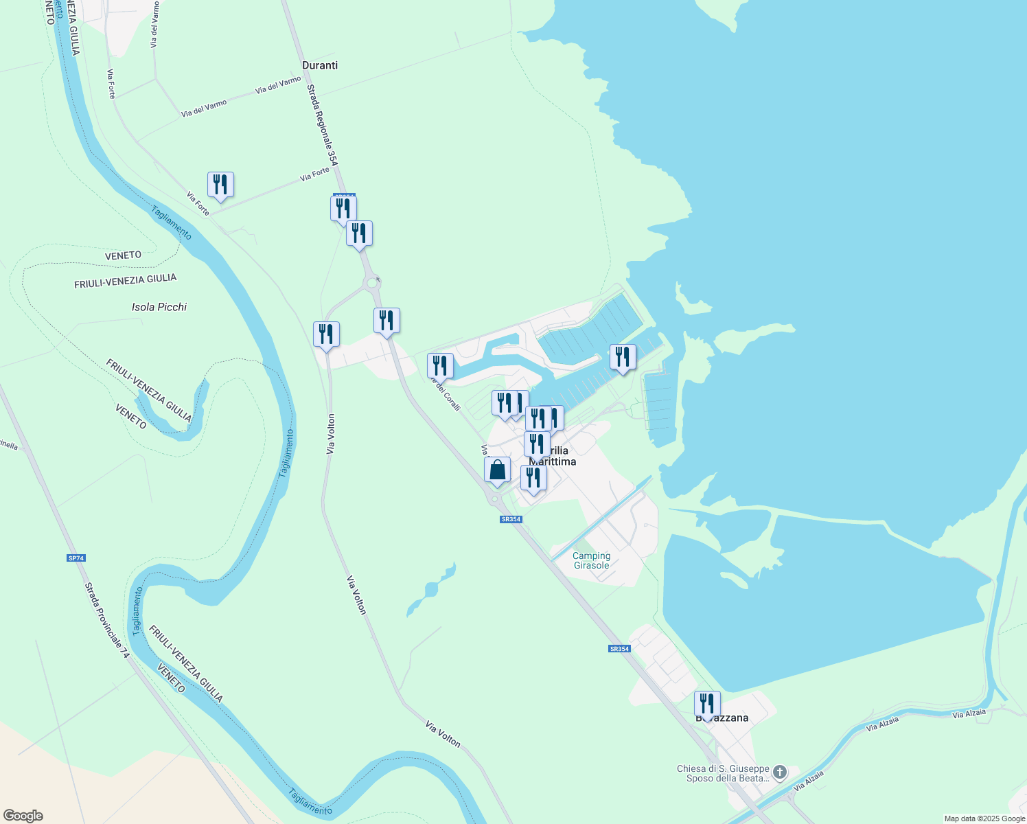map of restaurants, bars, coffee shops, grocery stores, and more near 14 Vicolo del Coregolo in Bevazzana