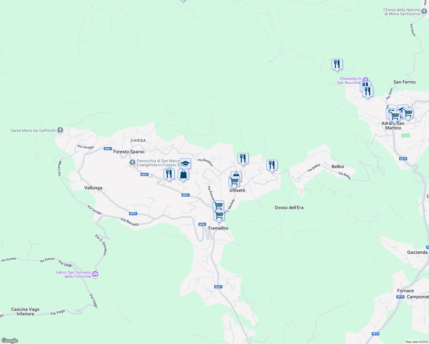 map of restaurants, bars, coffee shops, grocery stores, and more near 4 Via Pescarie in Foresto Sparso