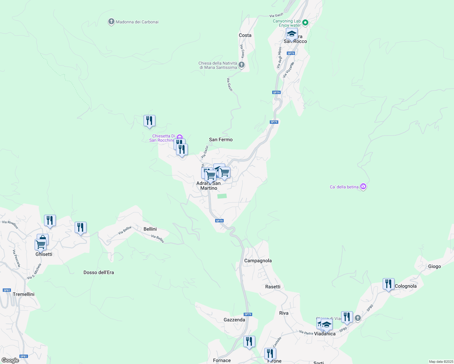 map of restaurants, bars, coffee shops, grocery stores, and more near in Adrara San Martino