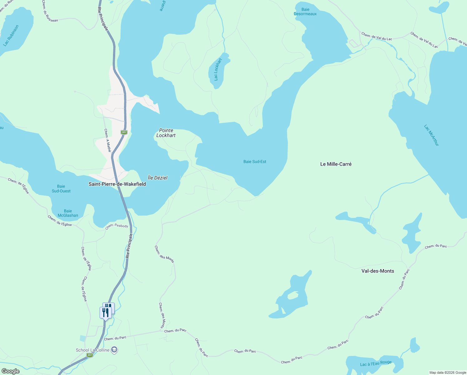 map of restaurants, bars, coffee shops, grocery stores, and more near 81 Chemin des Monts in Outaouais