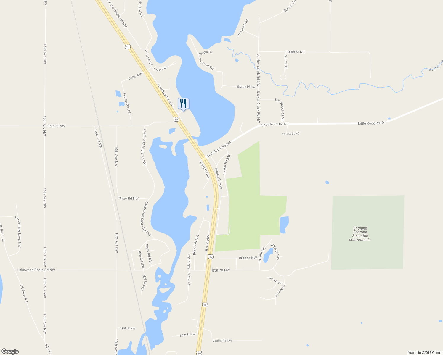 map of restaurants, bars, coffee shops, grocery stores, and more near 9130 Indian Road Northwest in Rice