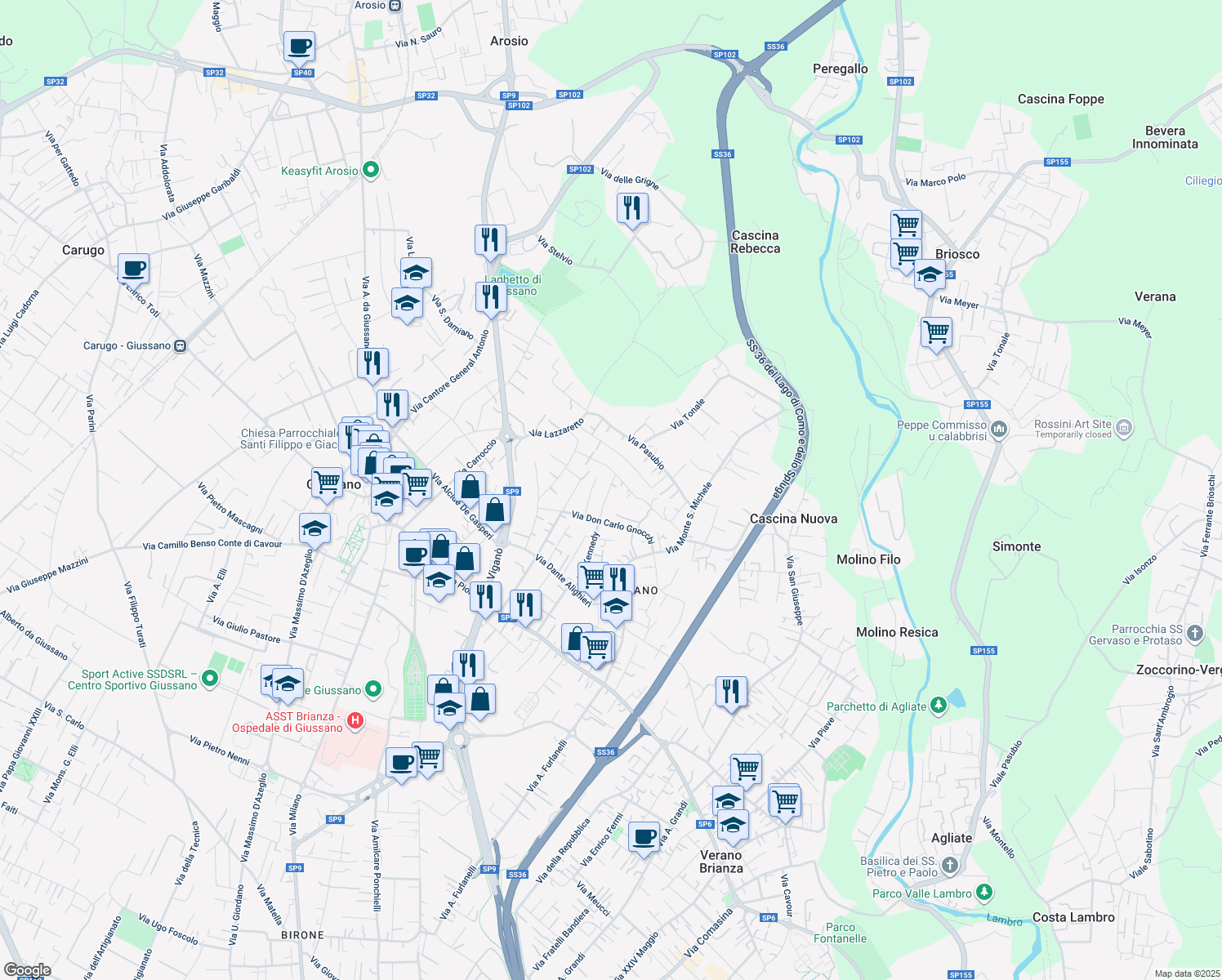 map of restaurants, bars, coffee shops, grocery stores, and more near 22 Via Monte Cristallo in Giussano