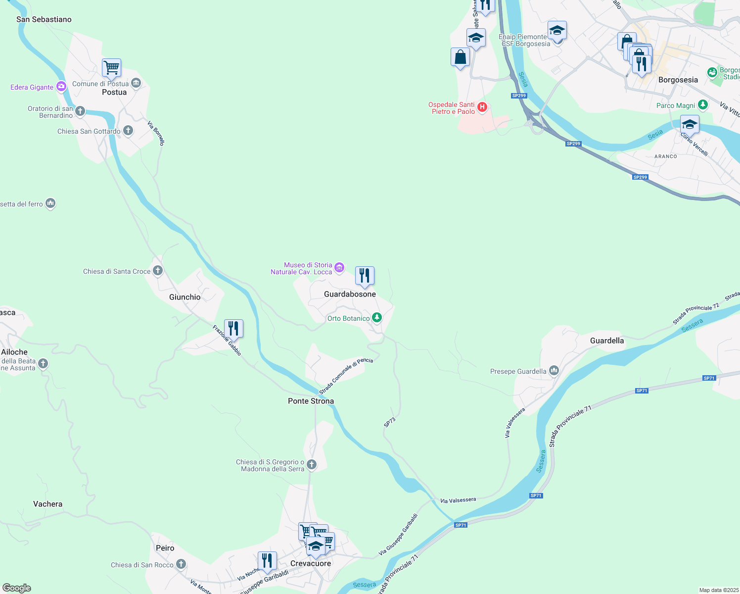 map of restaurants, bars, coffee shops, grocery stores, and more near 31 Via San Martino in Guardabosone