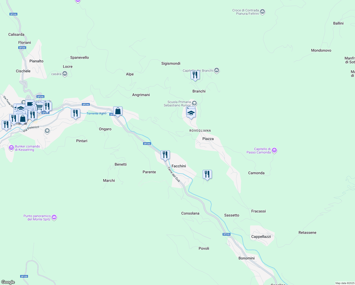map of restaurants, bars, coffee shops, grocery stores, and more near 11 Contrada Tezze Bruni in Recoaro Terme