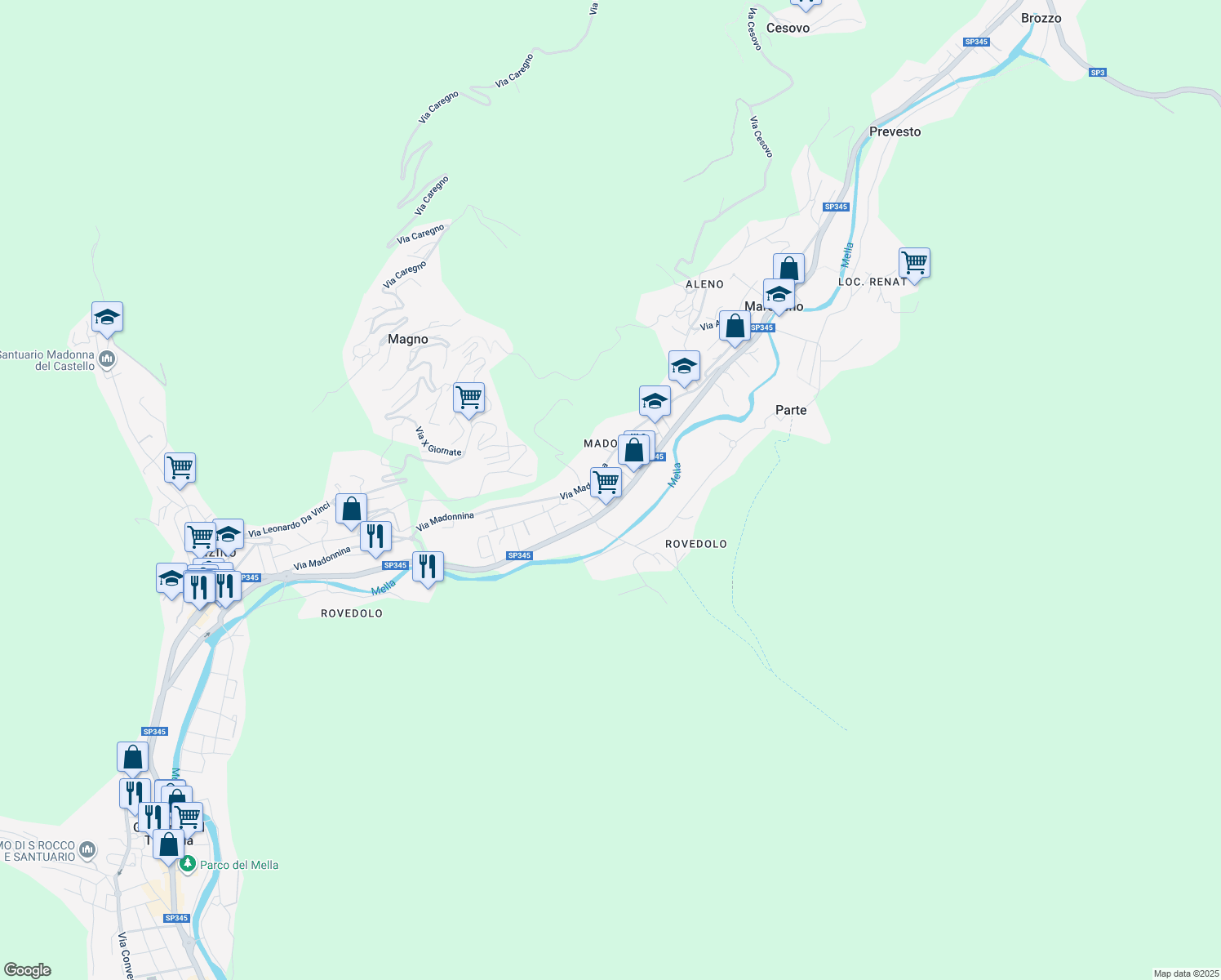 map of restaurants, bars, coffee shops, grocery stores, and more near 17 Via Don Milani in Marcheno