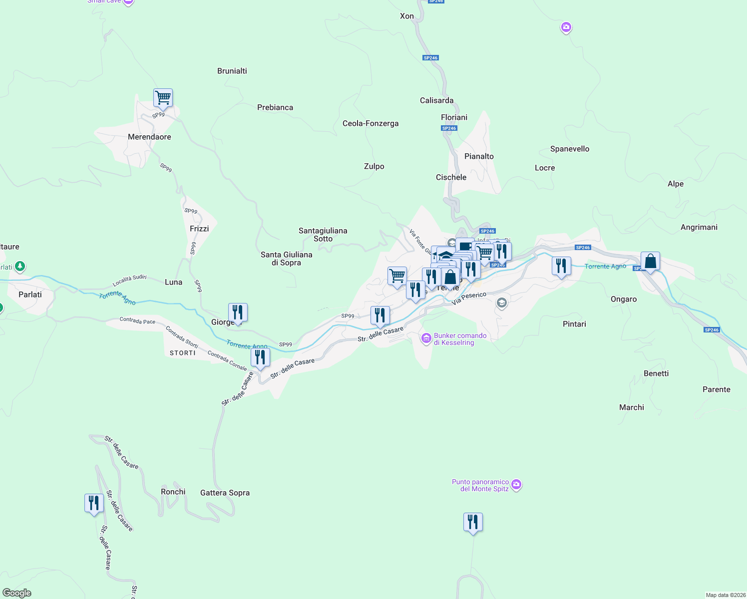 map of restaurants, bars, coffee shops, grocery stores, and more near 24 Contrada Sartore in Recoaro Terme