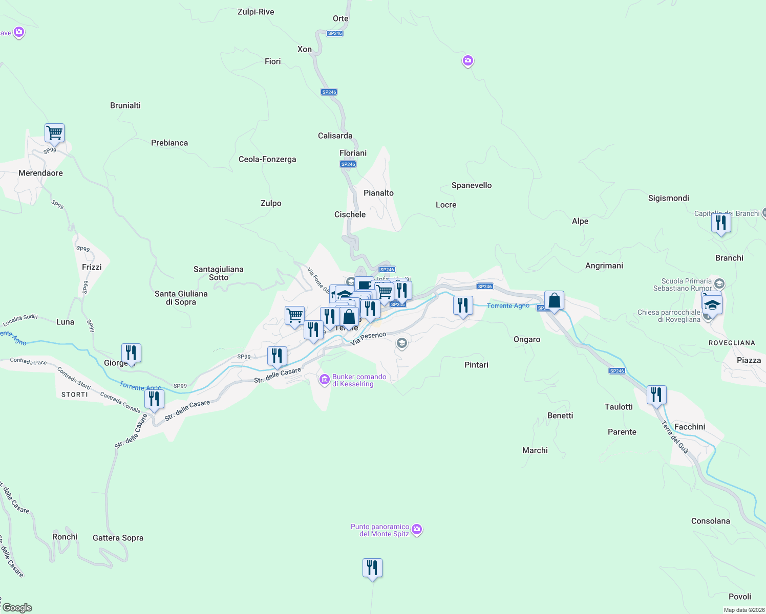 map of restaurants, bars, coffee shops, grocery stores, and more near 231 Via Roma in Recoaro Terme