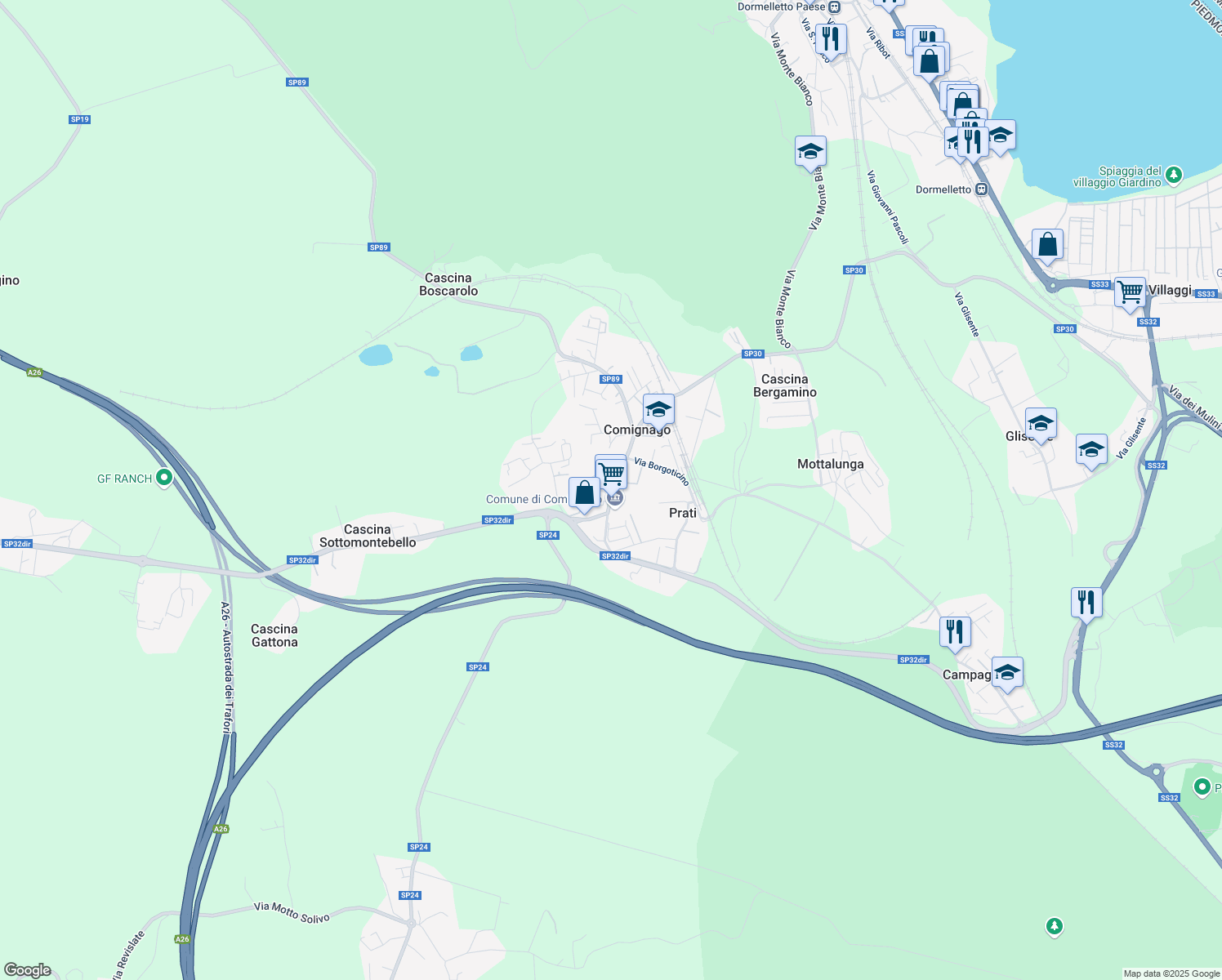 map of restaurants, bars, coffee shops, grocery stores, and more near 4 Vicolo Abbazia in Comignago