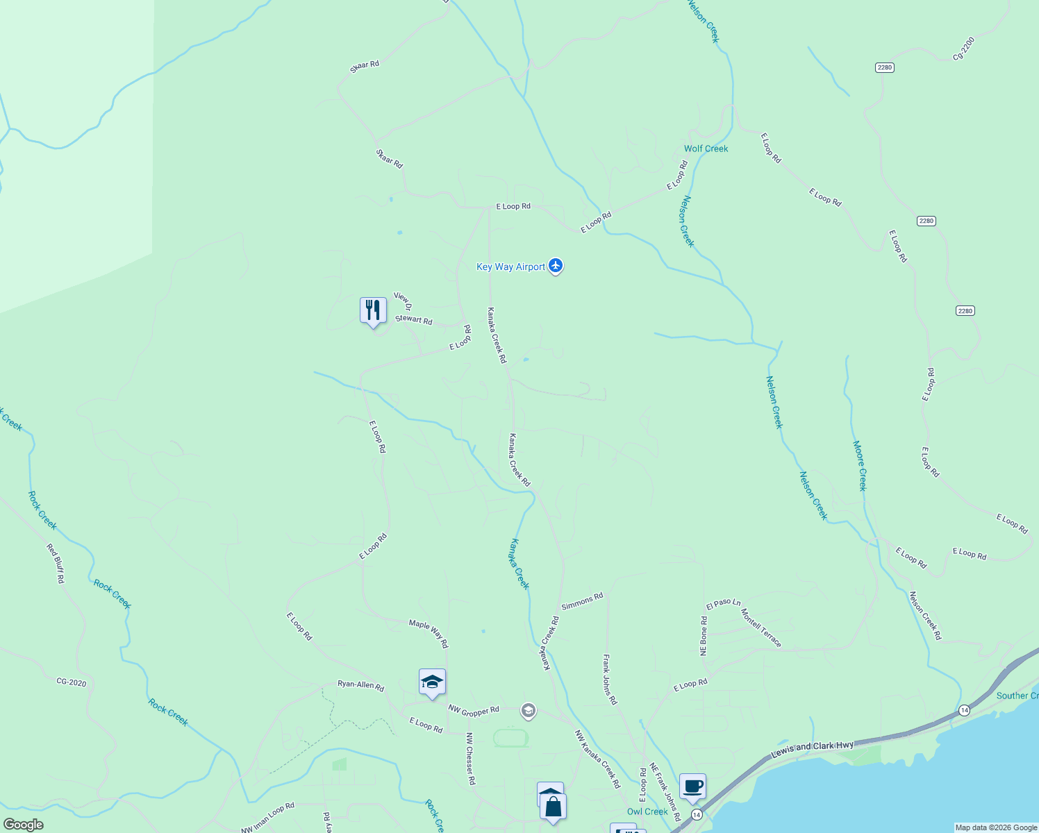 map of restaurants, bars, coffee shops, grocery stores, and more near 51 Baker Road in Stevenson