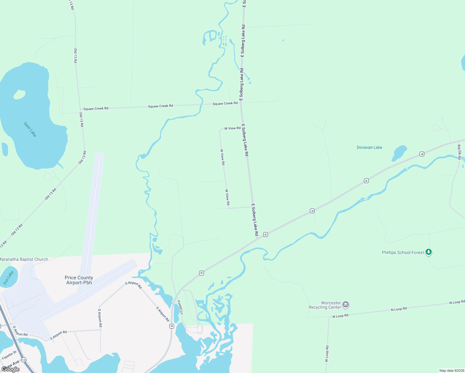 map of restaurants, bars, coffee shops, grocery stores, and more near N9462 West View Road in Phillips