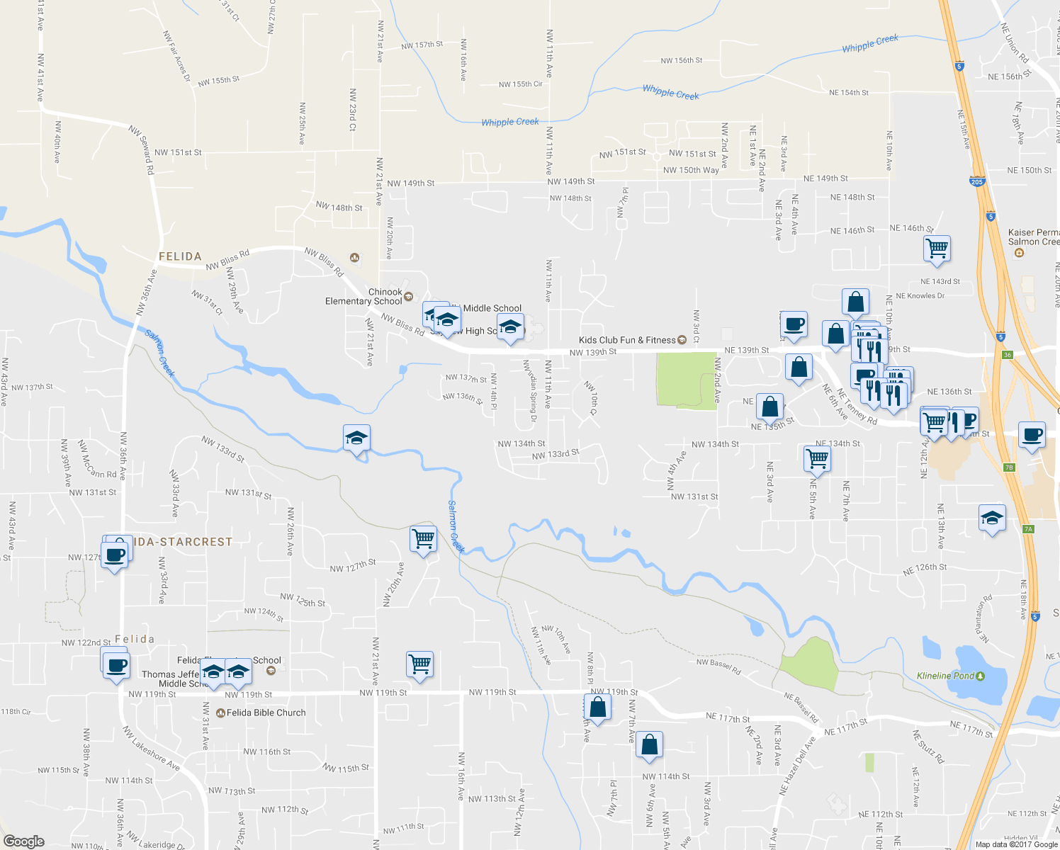 map of restaurants, bars, coffee shops, grocery stores, and more near 13410 NW Indian Spring Dr in Vancouver