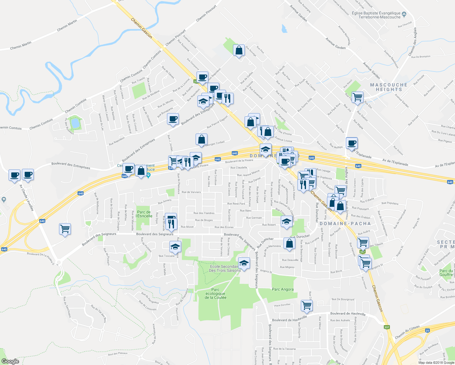 map of restaurants, bars, coffee shops, grocery stores, and more near 1982 Rue de Cassis in Terrebonne